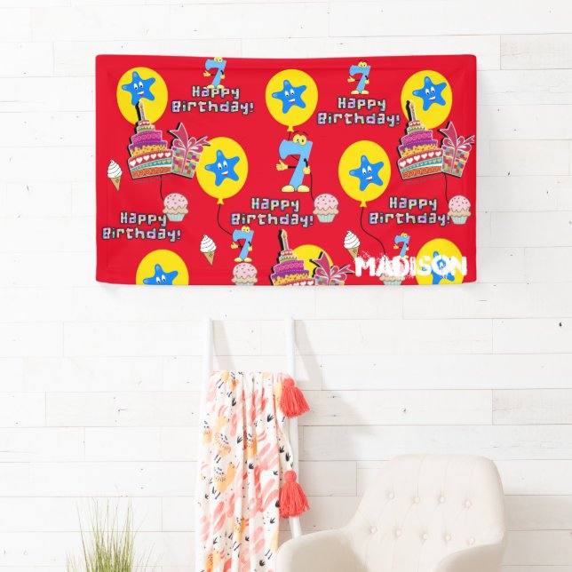Lona Cartel de Vinyl, cartel de feliz séptimo cumpleaño (In situ)