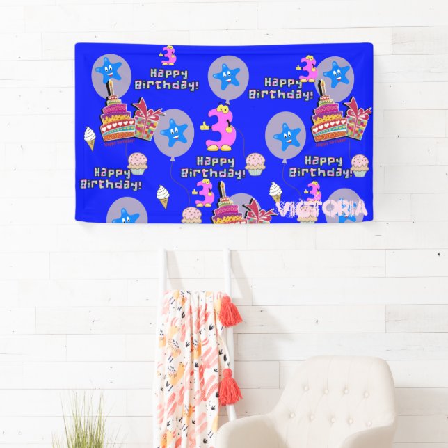 Lona Cartel de Vinyl, cartel de feliz tercer cumpleaños (In situ)