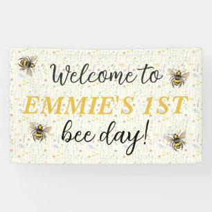 Lona Cartel de Vinyl de primer cumpleaños de Honey Bee