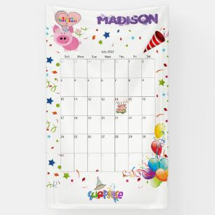 Lona Cartel de Vinyl Happy Birthday Calendar de julio d