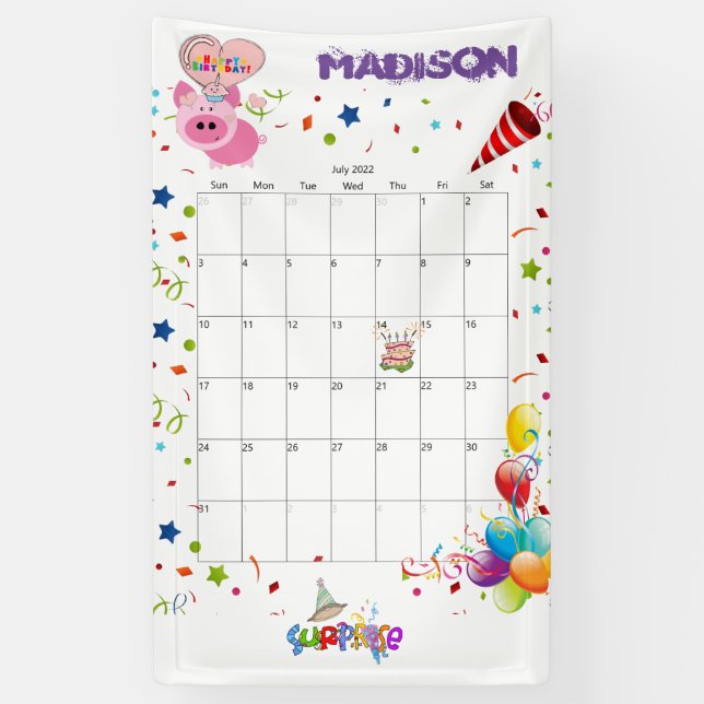 Lona Cartel de Vinyl Happy Birthday Calendar de julio d (Vertical)