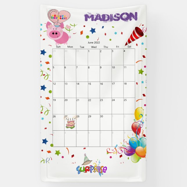 Lona Cartel de Vinyl Happy Birthday Calendar de junio d (Vertical)