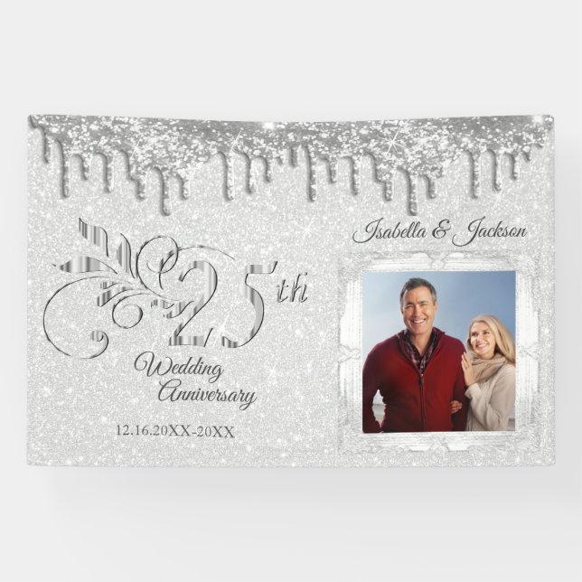 Lona Cartel del 25° Aniversario de Plata personalizado (Horizontal)