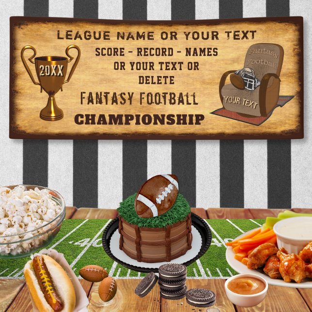 Lona Cartel del Campeonato de Fantasía Personalizado (Custom, Fantasy Football Championship Banner. Fantasy Football Party Ideas, Supplies and Decorations)