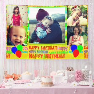 Lona Cartel del collage de fotos de cumpleaños feliz