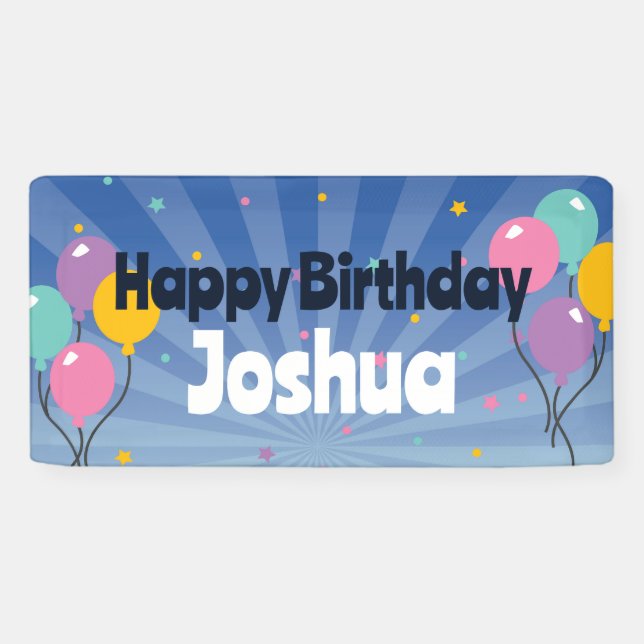 Lona Cartel del Fiesta del cumpleaños feliz con globos (Horizontal)