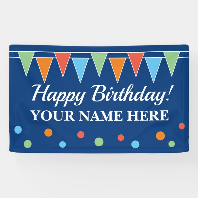 Lona Cartel del fiesta Feliz Cumpleaños con banderas (Horizontal)