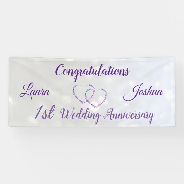 Lona Cartel del primer aniversario Boda personalizado (Horizontal)