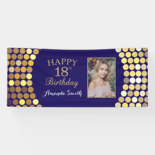 Lona Cartel feliz 18 de cumpleaños. Foto de oro azul d