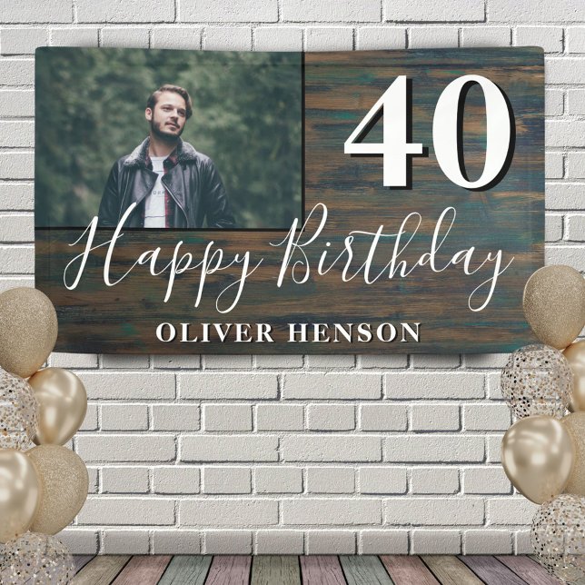 Lona Cartel fotográfico de Rustic Wood 40.º cumpleaños  (Subido por el creador)