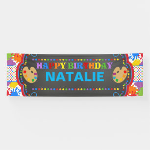 Lona Cartel personalizado de cumpleaños Art Paint Happ