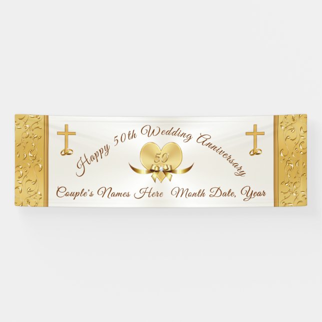 Lona Cartel Personalizado del 50° Aniversario Boda (Horizontal)