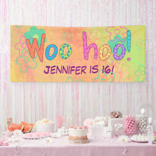 Lona Cartel personalizado del nombre WooHoo del cumplea