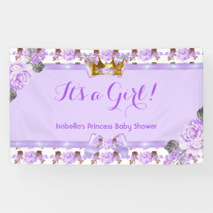 Lona Cartel Princesa Baby Shower Rosas Purpúreas Floral