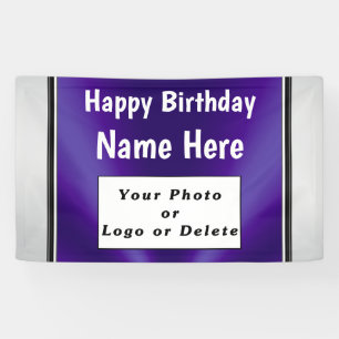 Lona Cartel Purple Birthday con su foto y nombre