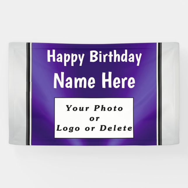 Lona Cartel Purple Birthday con su foto y nombre (Horizontal)