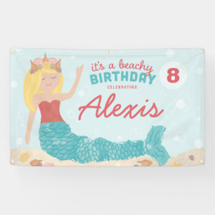 Lona Cartel Verde azulado de la sirena de cumpleaños e