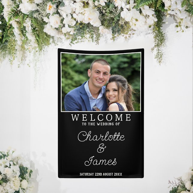 Lona Cartel vertical de la foto del signo de bienvenida (Vertical Wedding Welcome Banner)