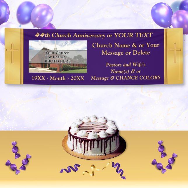 Lona Carteles del aniversario de la iglesia: texto, fot (Personalized Church Anniversary Banners. Pastor appreciation banner. Church anniversary decorations.)