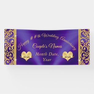 Lona Carteles del aniversario del Boda Purple and Gold