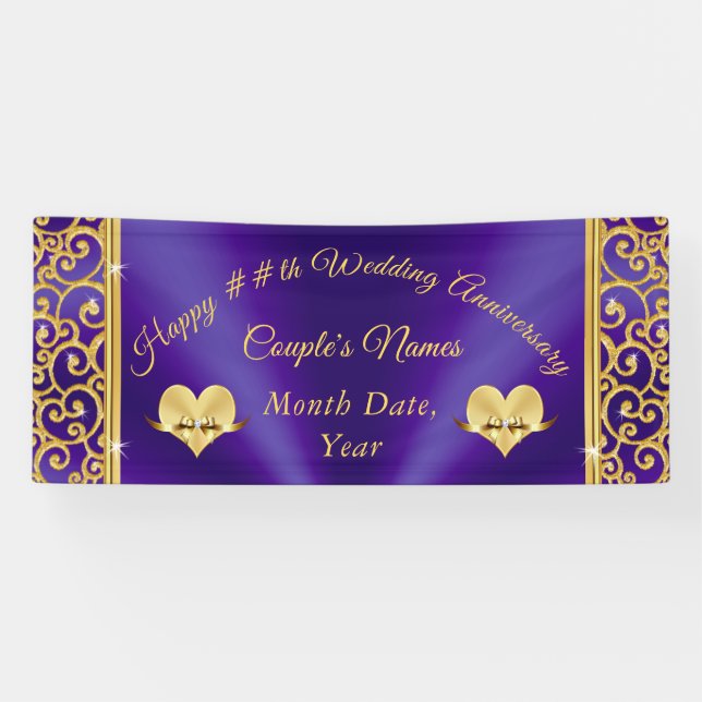 Lona Carteles del aniversario del Boda Purple and Gold  (Horizontal)
