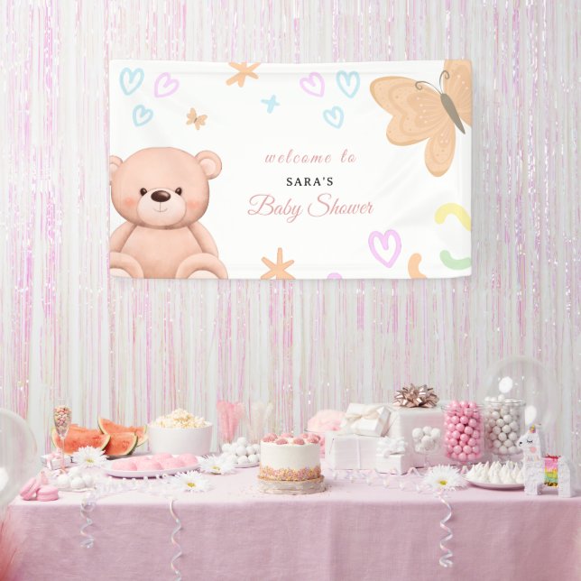 Lona Cartoon Teddy Bear Pastel Girl Baby Shower Welcome (Fiesta)