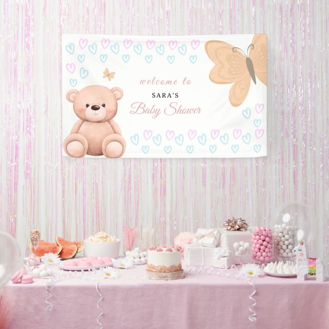 Lona Cartoon Teddy Bear Pastel Girl Baby Shower Welcome (Fiesta)