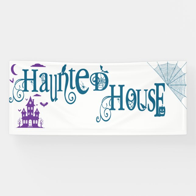 Lona Casa Embrujada Divertida de Halloween (Horizontal)