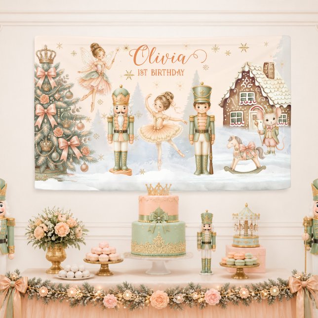 Lona Cascanueces Hada de Azúcar Cumpleaños 1er Fondo (Nutcracker Sugar Plum Fairy 1st Bday Backdrop Banner)