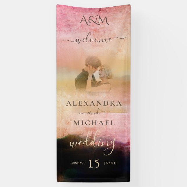 Lona Casual Cream Black Abstract Overlay Photo Boda (Vertical)