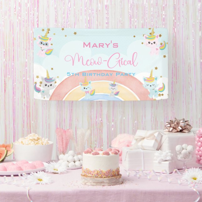 Lona Caticorn Meow-Gical Cumpleaños (Fiesta)