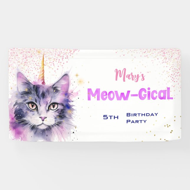 Lona Caticorn Meow-Gical Cumpleaños (Horizontal)