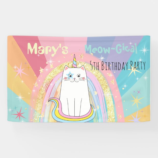 Lona Caticorn Meow-Gical kid Cumpleaños (Horizontal)