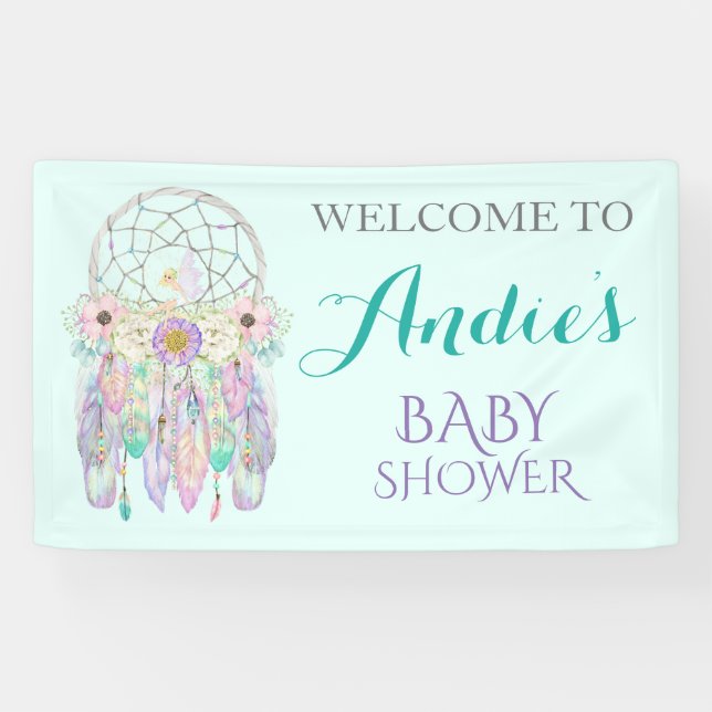 Lona Cazador de Sueños de Hada Boho Plumas Pasteles (Horizontal)