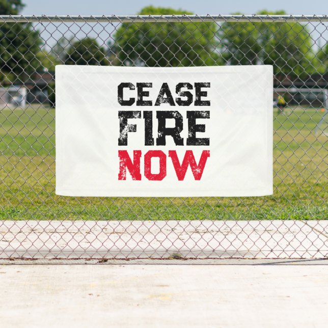 Lona Cease Fire Now Black White grunge anti guerra (In situ)