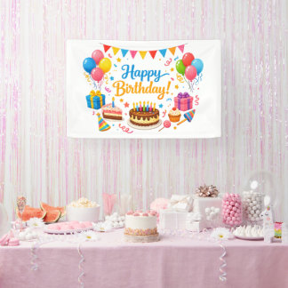 Lona Celebración Colorida de Cumpleaños Feliz