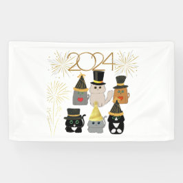 Lona "Celebración de Año Nuevo de gatos curados"