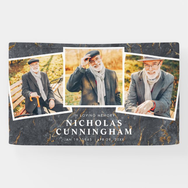 Lona Celebración de la vida Mármol oscuro moderno Tres  (Horizontal)