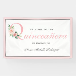 Lona Celebración de Quinceanera floral rosa