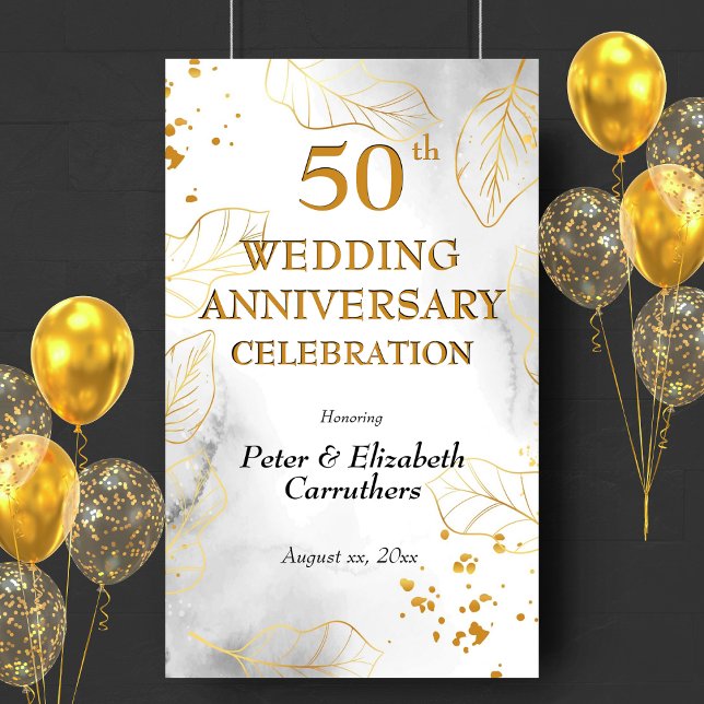 Lona Celebración del 50° Aniversario Boda Fiesta Dorado (50th Wedding Anniversary Celebration Golden Party Banner)
