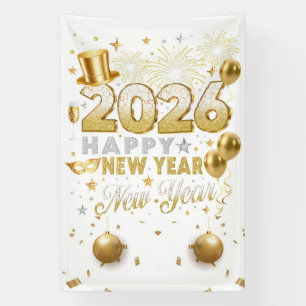 Lona Celebración del Año Nuevo Blanco Brillante
