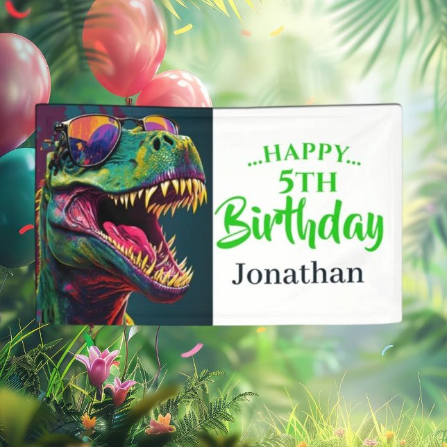 Lona Celebración del cumpleaños de Dino-Mite (Roar-Some T-Rex Dinosaur Birthday Signs for Dino Lovers!)
