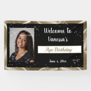 Lona Celebración del cumpleaños satén de oro, espárrago