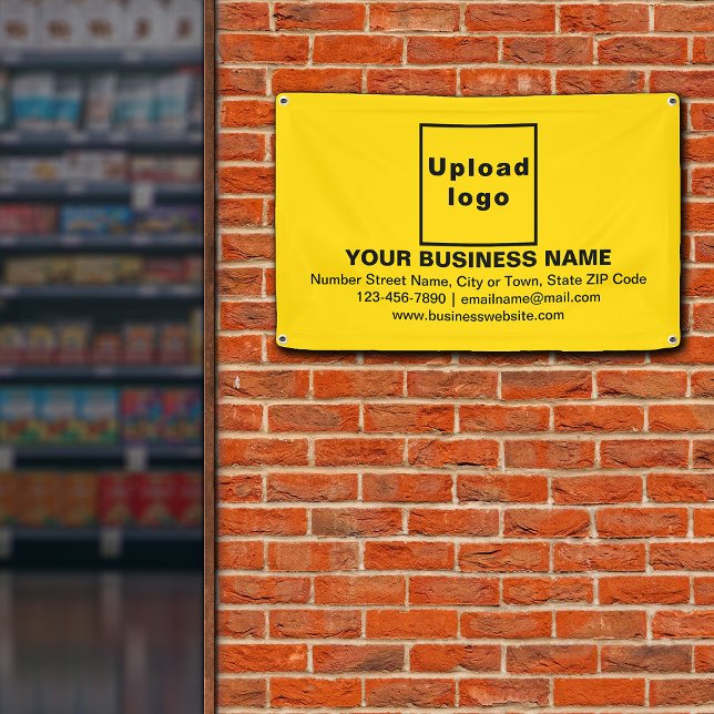 Lona Centrar marca comercial alineada en Rectángulo ama (Yellow banner with your business brand in center aligned style)