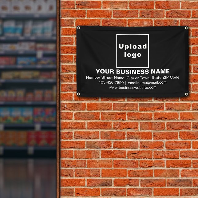 Lona Centrar marca comercial alineada en Rectángulo Neg (Black banner with your business brand in center aligned style)