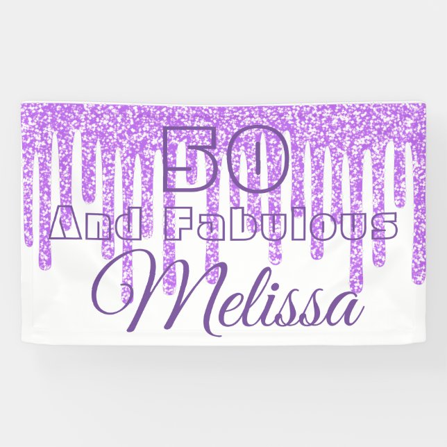 Lona Cera Púrpura 50 Y Fabuloso Cartel De Cumpleaños (Horizontal)