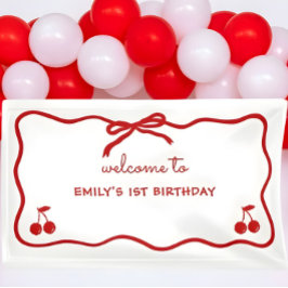 Lona Cereza dibujada a mano con borde ondulado encima