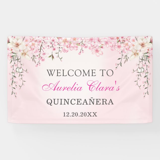 Lona Cerezos en flor dulce Floral Dieciséis cumpleaños (Horizontal)