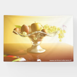 Lona Cesta de vidrio con frutas y mariposa