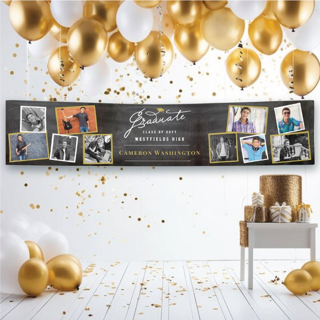 Lona Chalkboard Modern Script 10 Photo Graduation Party (Chalkboard Stylish Graduate Script 10 Photo Graduation Party Banner @ www.zazzle.com/color_therapy)